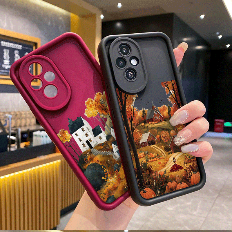 Huawei Mate 60 - レトロな田舎の建物と秋の風景のパターンが描かれたHonor Huawei Nova 11 Pro 10