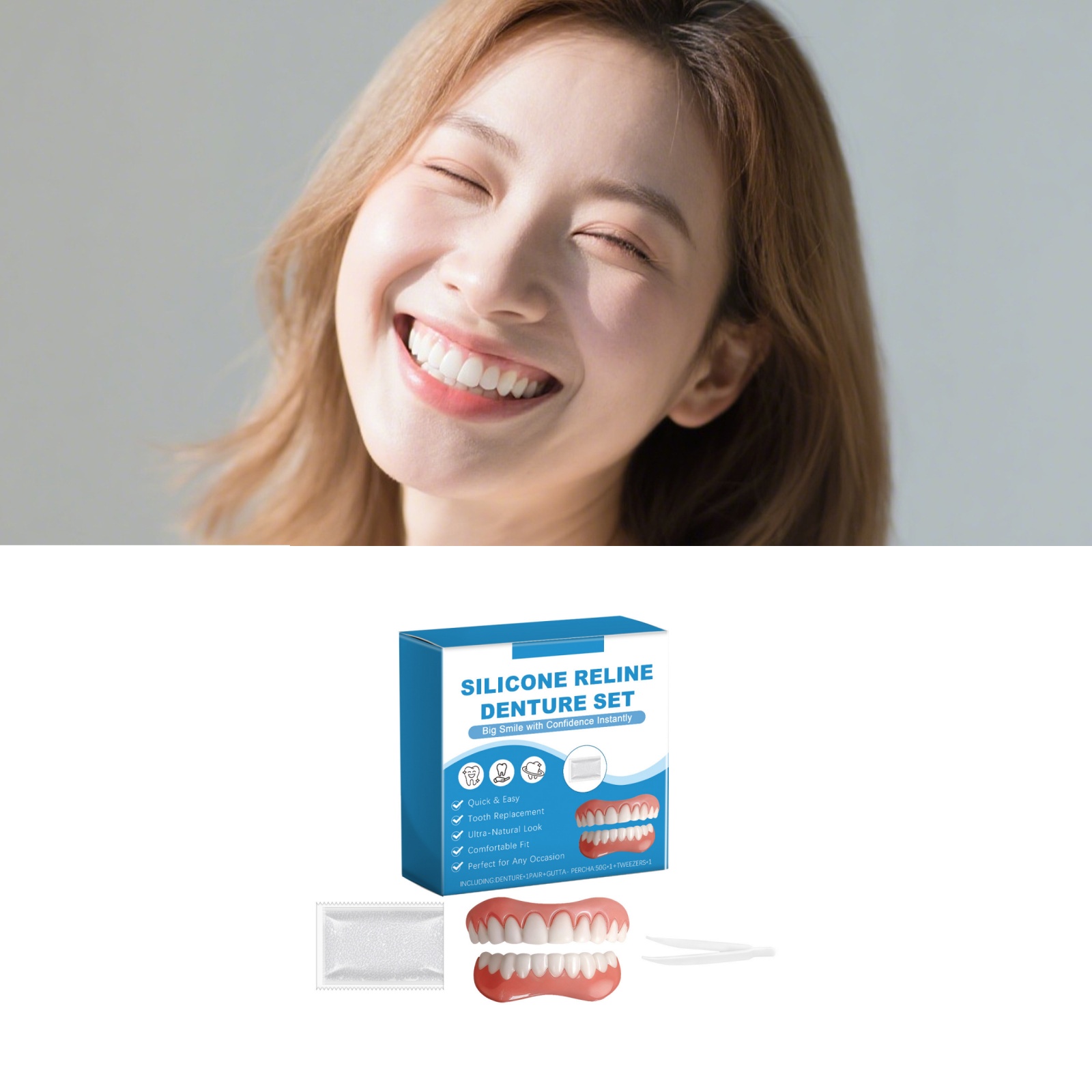 Full Cover Adhesive - 義歯フルセット オーバーガムキット ソフトデザイン 簡単装着 歯なしカバー 欠損/折れ歯用アクセサリー