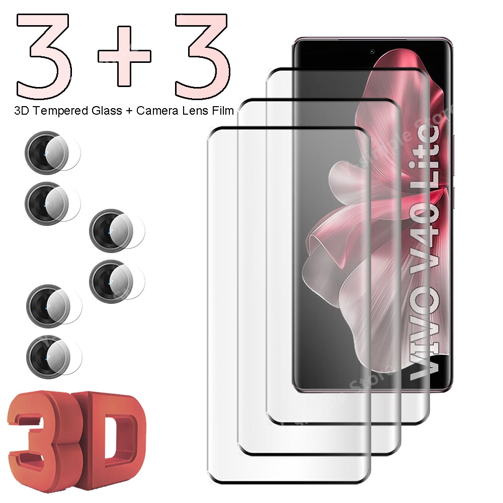 Vivo V40 - vivo V40 Lite用3+3曲面強化ガラススクリーンプロテクター、飛散防止フィルム、ソフトカメラレンズフィルム、VIVO V40lite用ガラス