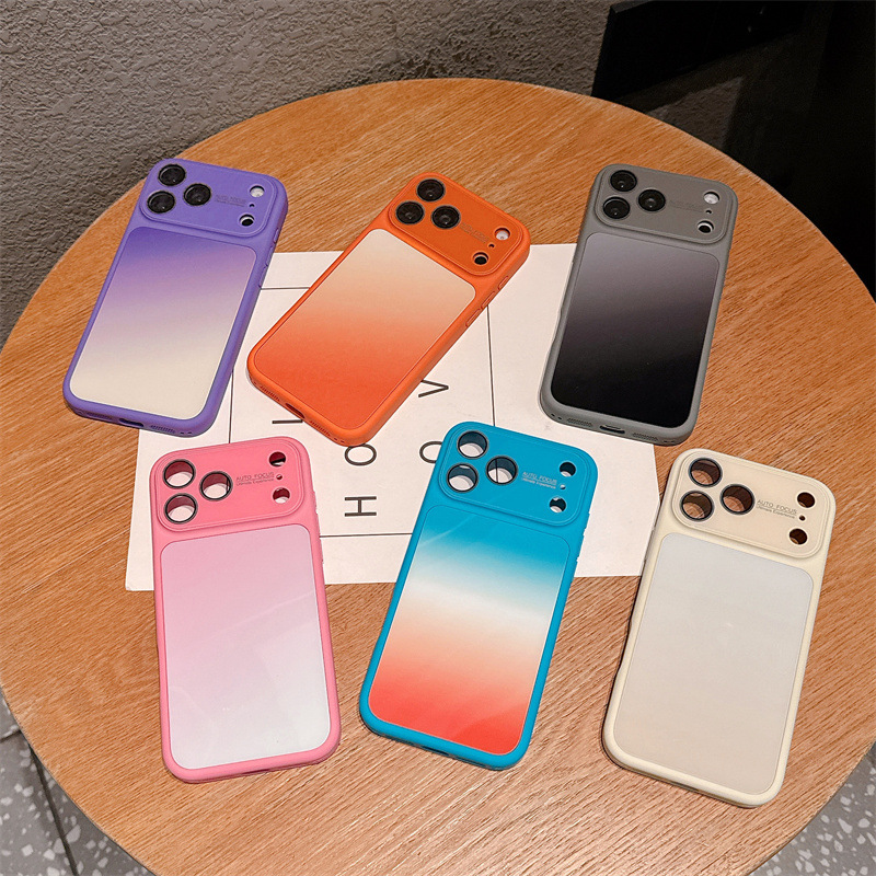 Apple Iphone 15 - 高級感のあるキャンディーカラーグラデーションのiPhone 17/16/15/14 Pro Max用スマホケース、大きな窓ガラス付き耐衝撃保護カバー