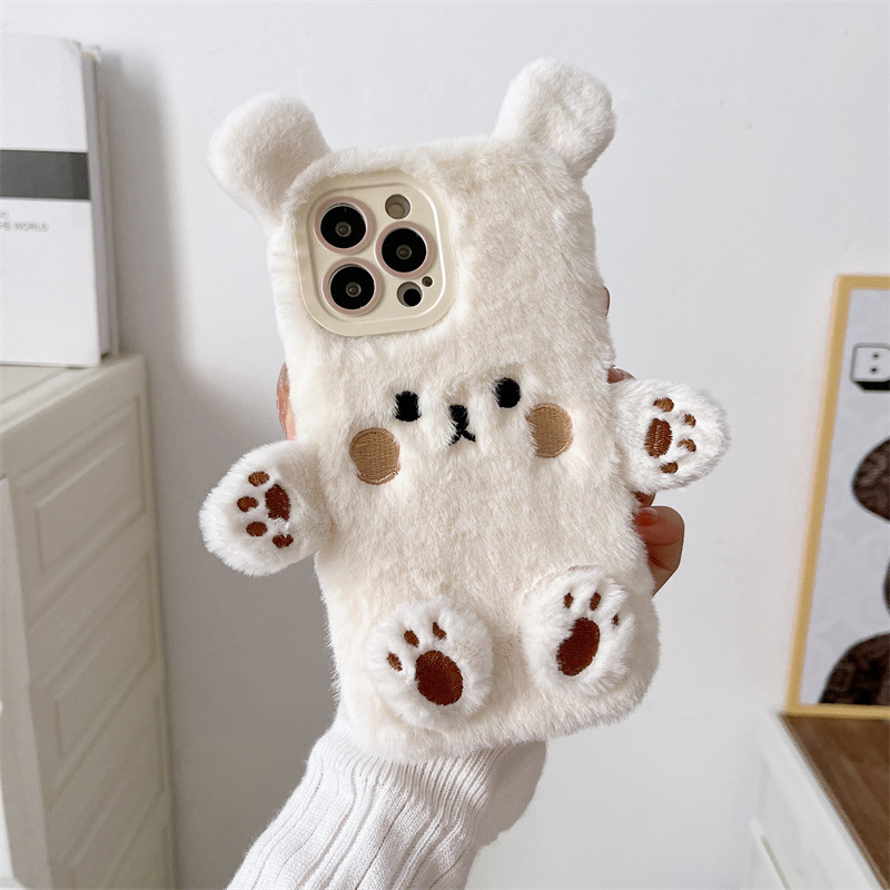 韓国の3D漫画風クマのふわふわぬいぐるみカップル携帯ケース  - Apple Iphone 15 のレビューと価格
